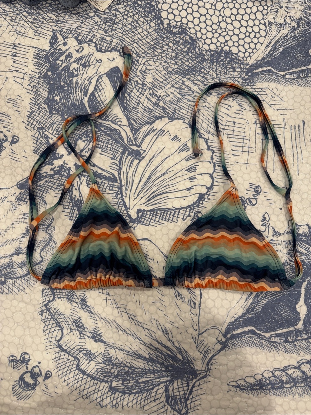 Kulani Kinis Britney Wavy Stripe Triangle Bikini Top - Blue, Green, Orange